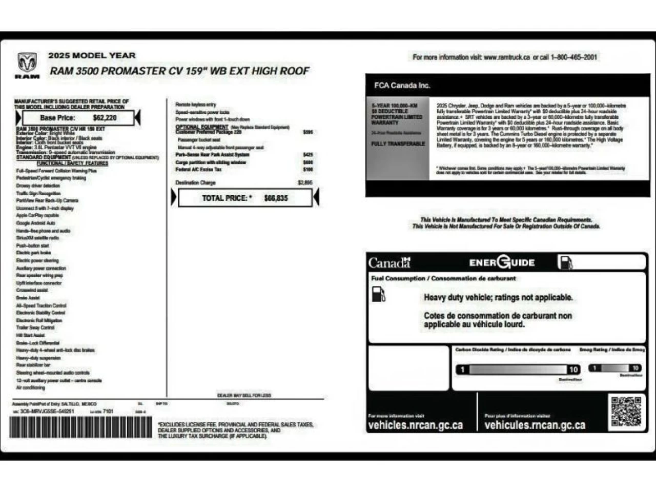 2025 Dodge Ram Tradesman 3500 High Roof Ext 159" WB w/Pass Seat Main Image