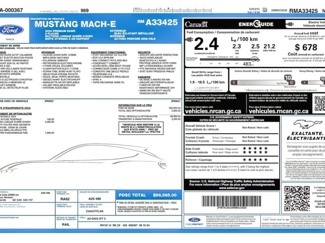 2024 Ford Mustang Mach-E Premium AWD LONGUE AUTONOMIE TOIT PANORAMIQUE Image principale