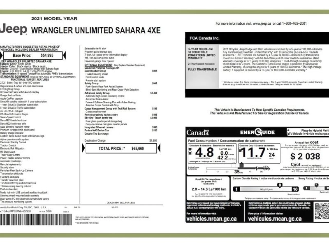 2021 Jeep Wrangler 4XE Unlimited Sahara 4X4 SKY ONE-TOUCH COLD WEATHE Image principale