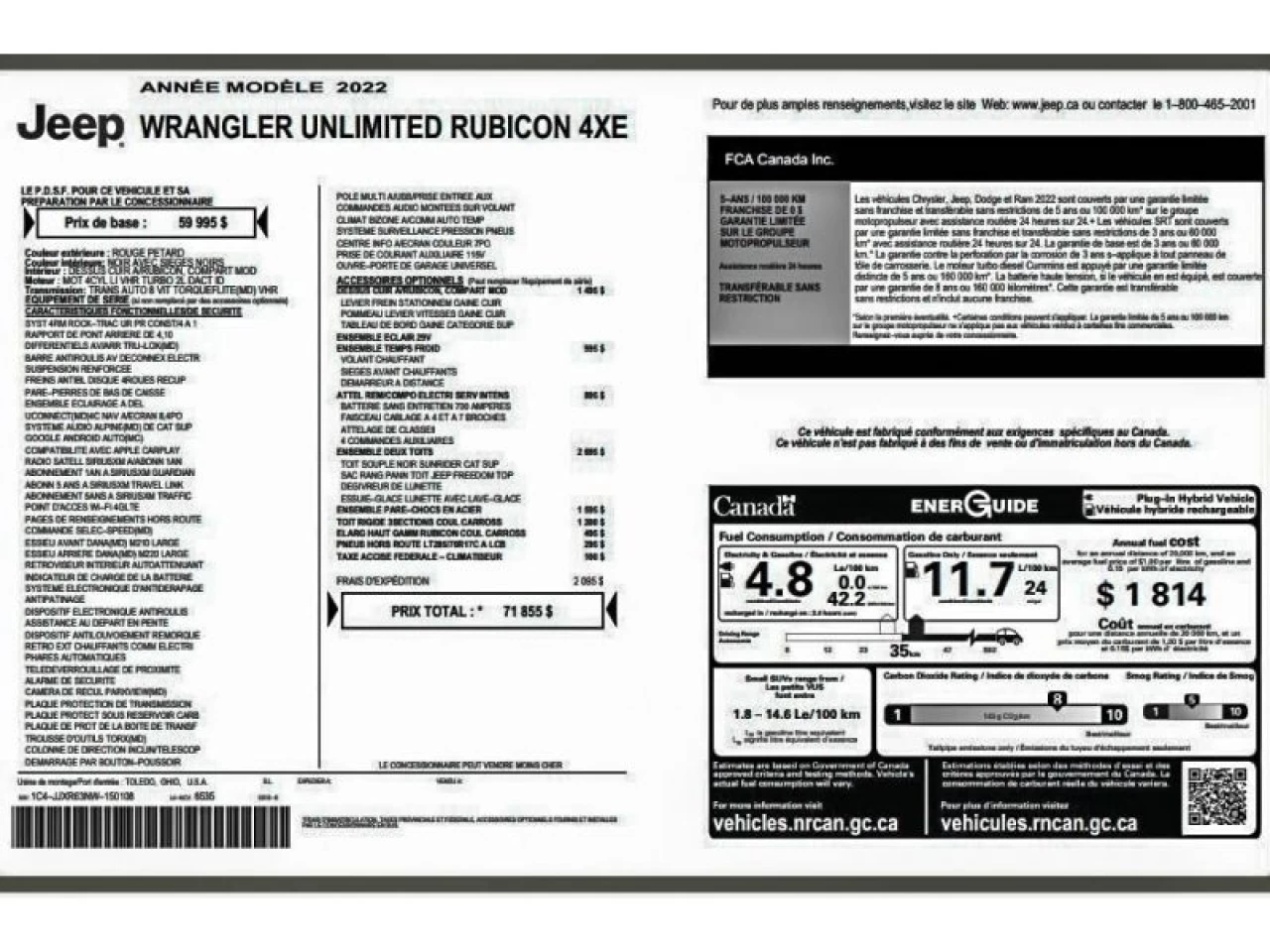 2022 Jeep Wrangler 4XE Unlimited Rubicon 4x4 2 TOITS Main Image