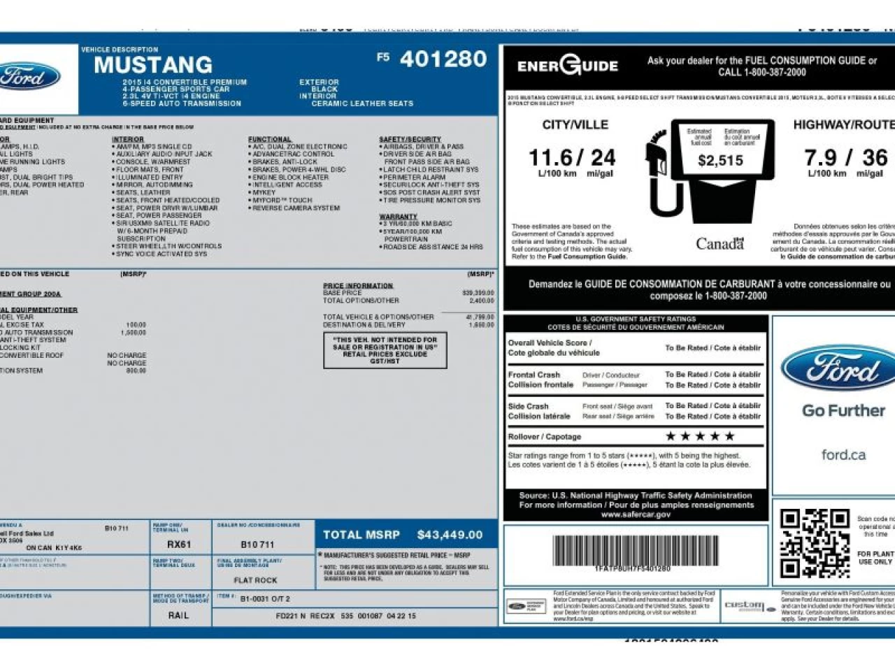 2015 Ford Mustang 2dr Conv EcoBoost Premium Main Image