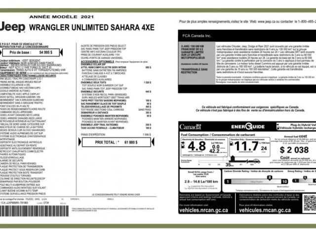 Jeep Wrangler 4XE Unlimited Sahara 4x4 GROUPE REMORQUAGE 2021