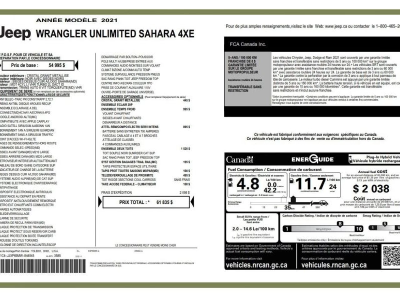 2021 Jeep Wrangler 4xe Unlimited Sahara 4x4 GR. TEMPS ENS REMORQUAGE Image principale