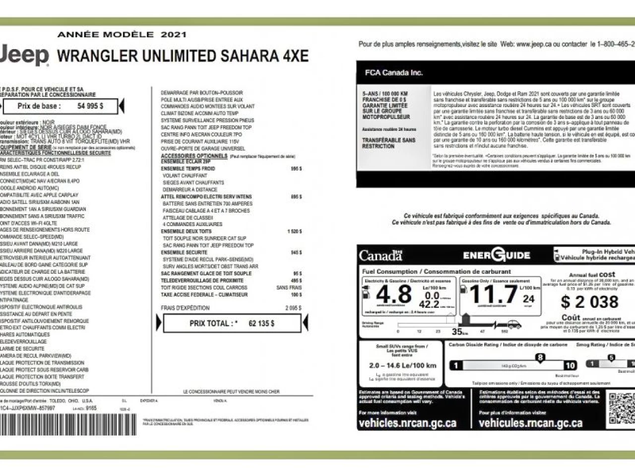 2021 Jeep Wrangler 4xe Unlimited Sahara GROUPE TEMPS FROID Image principale