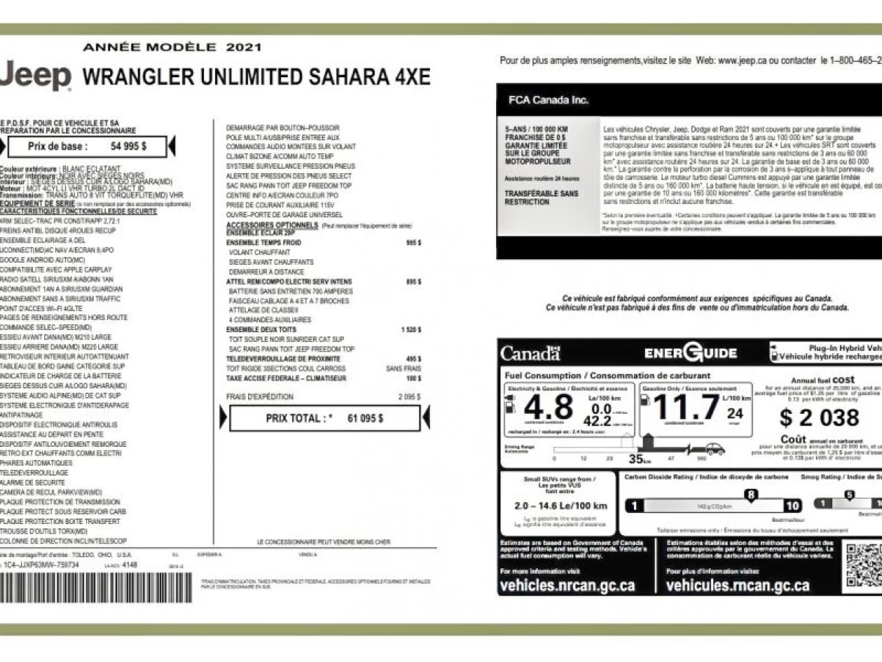 2021 Jeep Wrangler 4XE Unlimited Sahara 4x4 TRAILER TOW GROUP CUIR Image principale