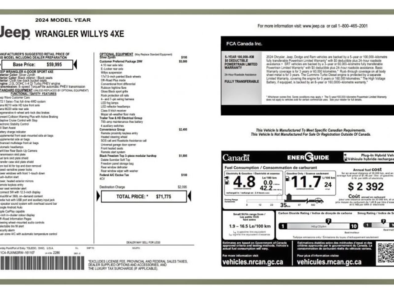 2024 Jeep Wrangler 4xe Willys 4 Door 4x4 GROUPE REMORQUAGE Main Image