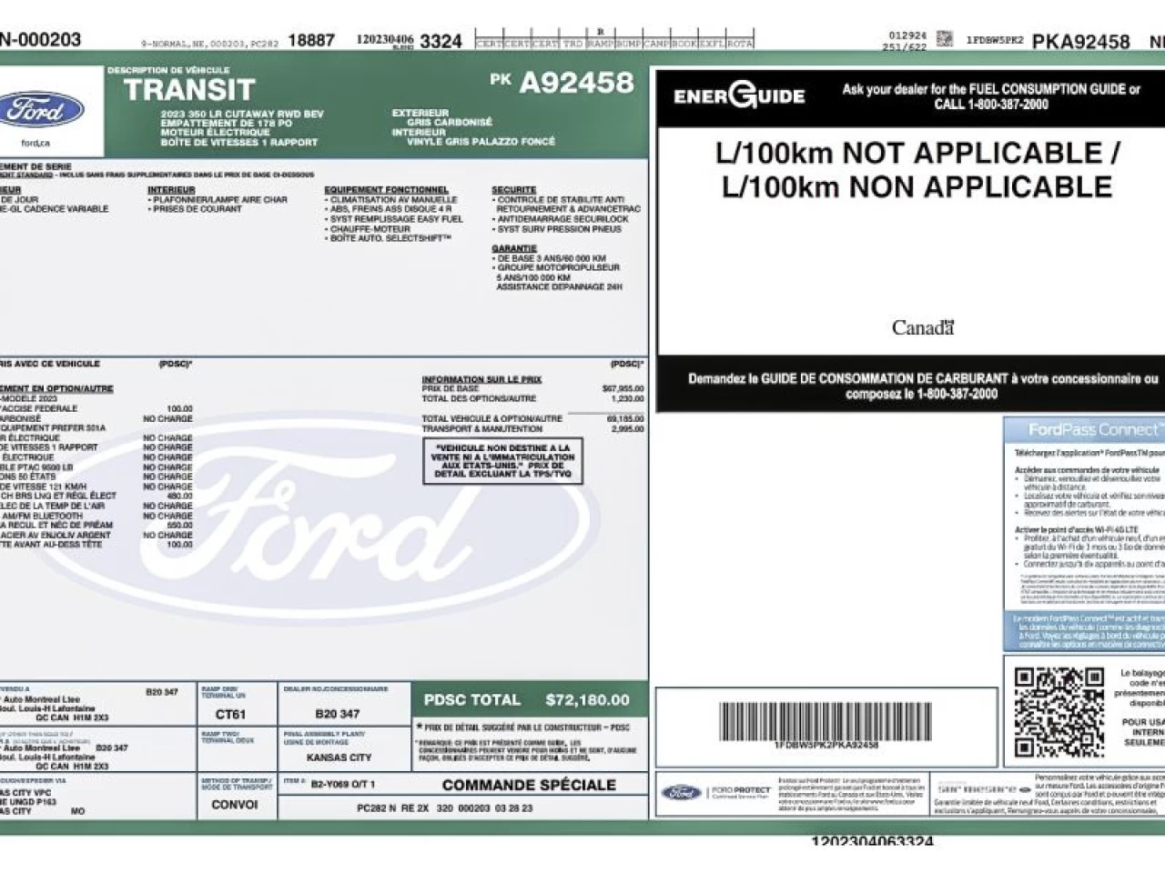 2023 Ford TRANSIT T-350 RWD SRW 178" WB 9500 GVWR AVEC BOÎTE TRANSIT Main Image