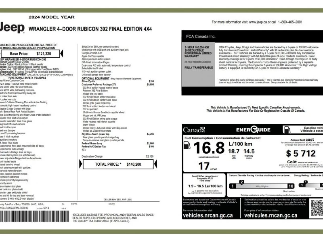 2024 Jeep Wrangler Rubicon 392 Final Edition SKY ONE-TOUCH Image principale