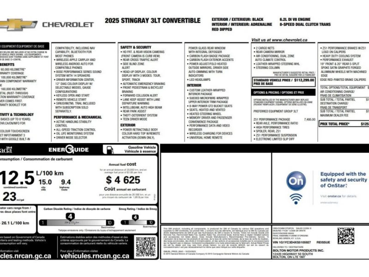 2025 Chevrolet Corvette CONVERTIBLE 3LT Z51 PACKAGE Main Image