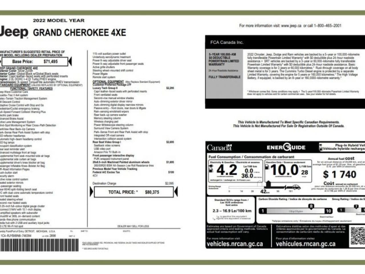 2022 Jeep Grand Cherokee 4xe 4x4 LUXURY REAR SEAT VIDEO PASSENGER SCREEN Image principale