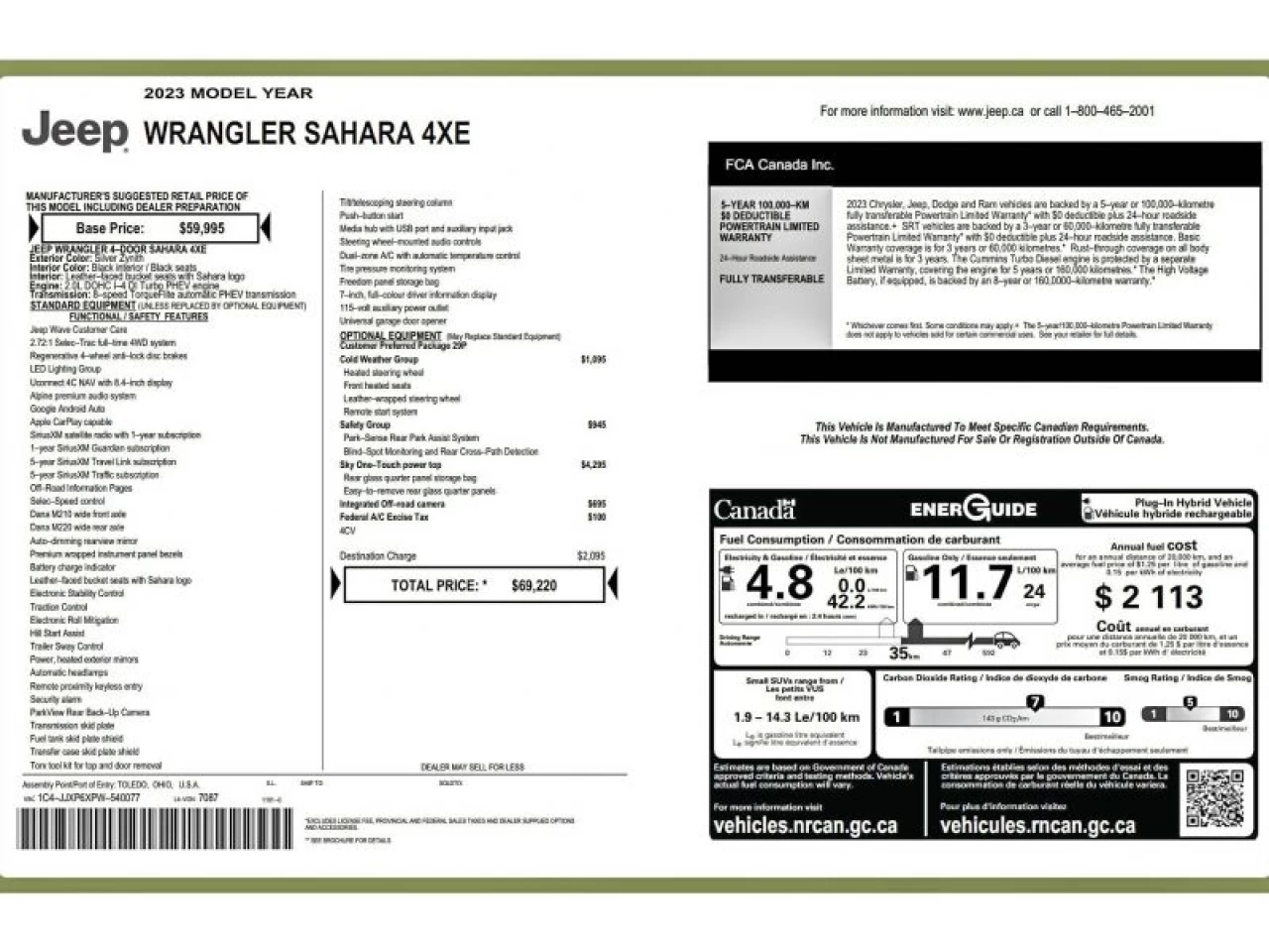 2023 Jeep Wrangler 4xe Sahara 4x4 TOIT SKY ONE-TOUCH Main Image