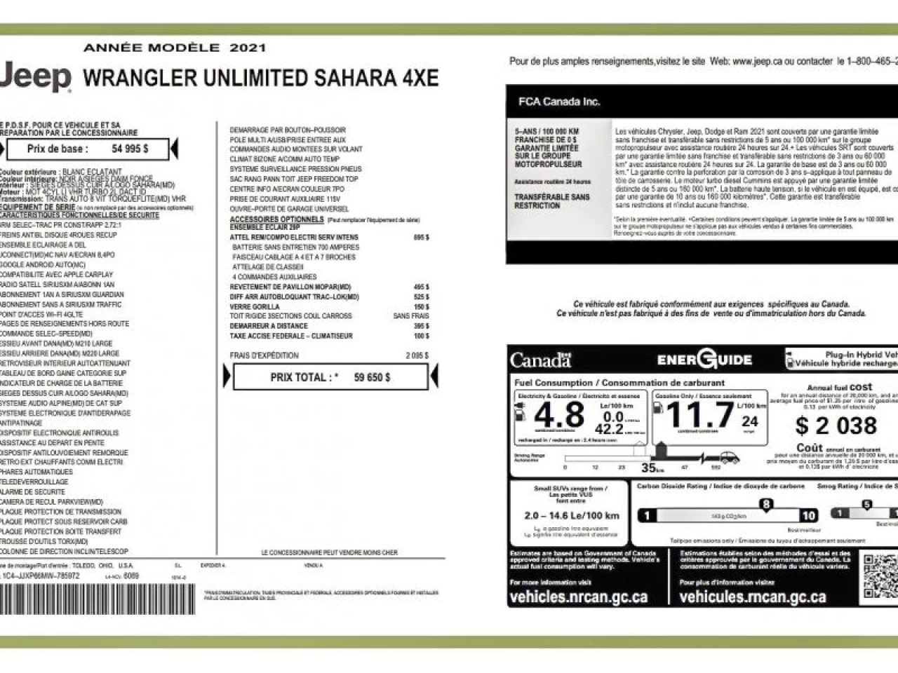 2021 Jeep Wrangler 4XE Unlimited Sahara 4x4F GROUPE REMORQUAGE Main Image