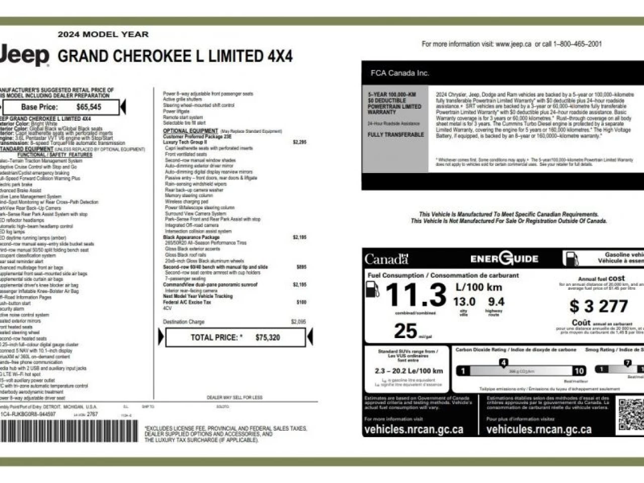 2024 Jeep Grand Cherokee L Limited 4x4 LUXURY TECH 2 BLACK APPEARANCE PCK Main Image