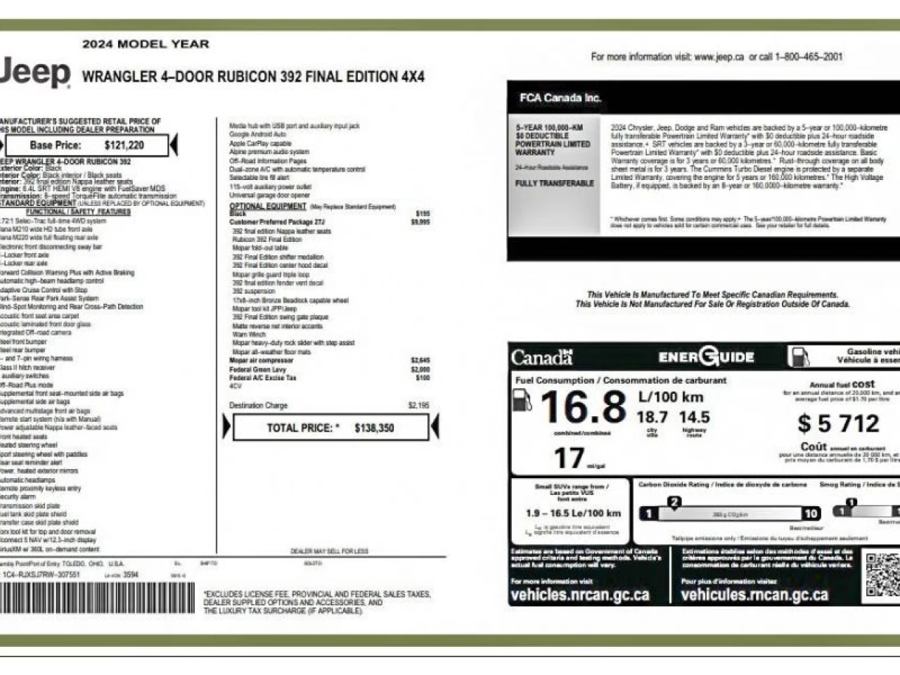 2024 Jeep Wrangler Rubicon 392 Final Edition v8 Image principale